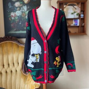 ☾ Vintage Snoopy + Woodstock holiday Christmas cardigan sweater